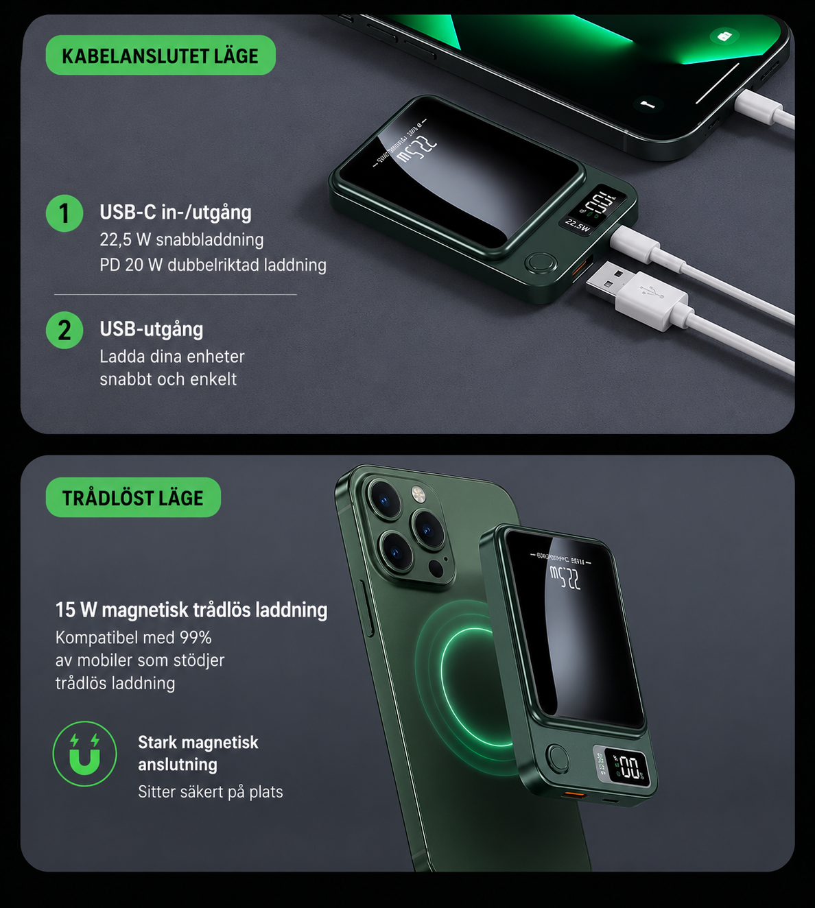 MagCharge™ – Magnetisk Trådlös Powerbank 10 000 mAh