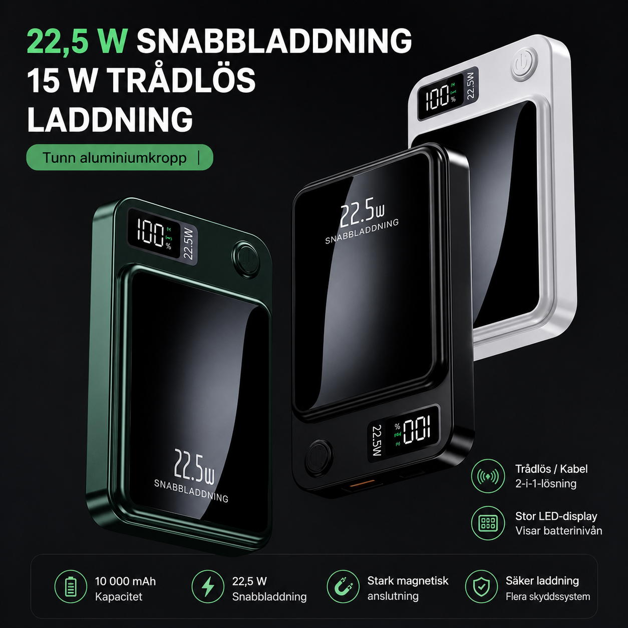 MagCharge™ – Magnetisk Trådlös Powerbank 10 000 mAh